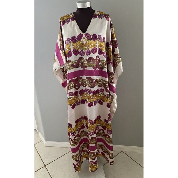 Vintage Winlar Caftan OS Kaftan Ribbon Floral Maxi Dress Boho Beach Mrs Roper - Picture 1 of 14